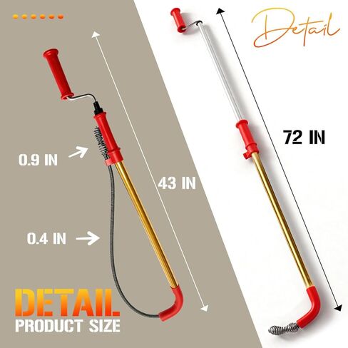 56658 K-6P 6FT ثعبان مثقاب المرحاض للاستخدام يدويًا أو مع المثقاب، تلسكوبي للوصول بشكل أكبر، أداة إزالة انسداد المرحاض شديدة التحمل مع رأس لمبة مزدوجة، مثقاب خزانة مرن مع واقي من الفينيل in Kuwait