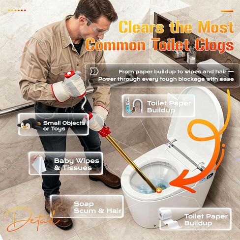 56658 K-6P 6FT ثعبان مثقاب المرحاض للاستخدام يدويًا أو مع المثقاب، تلسكوبي للوصول بشكل أكبر، أداة إزالة انسداد المرحاض شديدة التحمل مع رأس لمبة مزدوجة، مثقاب خزانة مرن مع واقي من الفينيل in Kuwait
