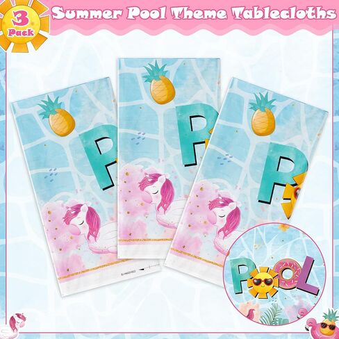 3 Packs Summer Theme Tablecloth Swimming Pool Elements Disposable Rectangle Table Cover Decoration Ocean Beach Cool and Freshing Plastic Table Cover for Summer Season Kid’s Birthday Party in Saudi Arabia