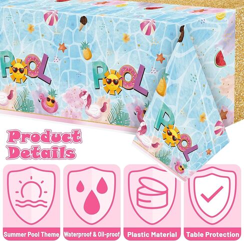 3 Packs Summer Theme Tablecloth Swimming Pool Elements Disposable Rectangle Table Cover Decoration Ocean Beach Cool and Freshing Plastic Table Cover for Summer Season Kid’s Birthday Party in Saudi Arabia