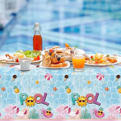 3 Packs Summer Theme Tablecloth Swimming Pool Elements Disposable Rectangle Table Cover Decoration Ocean Beach Cool and Freshing Plastic Table Cover for Summer Season Kid’s Birthday Party in Saudi Arabia