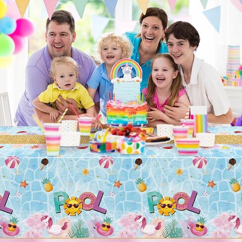 3 Packs Summer Theme Tablecloth Swimming Pool Elements Disposable Rectangle Table Cover Decoration Ocean Beach Cool and Freshing Plastic Table Cover for Summer Season Kid’s Birthday Party in Saudi Arabia