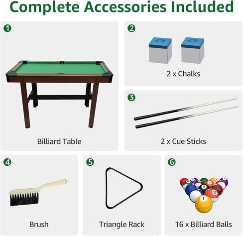 Billiard Tables, 48 Inch Wooden Mini Pool Table with 16 Balls, 2 Cue Sticks, 2 Chalks and Brush, Snooker Table Mini Pool Table for Kids, Family, Party in Kuwait