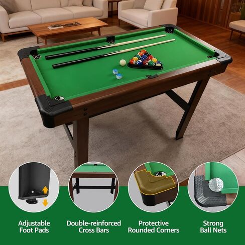 Billiard Tables, 48 Inch Wooden Mini Pool Table with 16 Balls, 2 Cue Sticks, 2 Chalks and Brush, Snooker Table Mini Pool Table for Kids, Family, Party in Kuwait