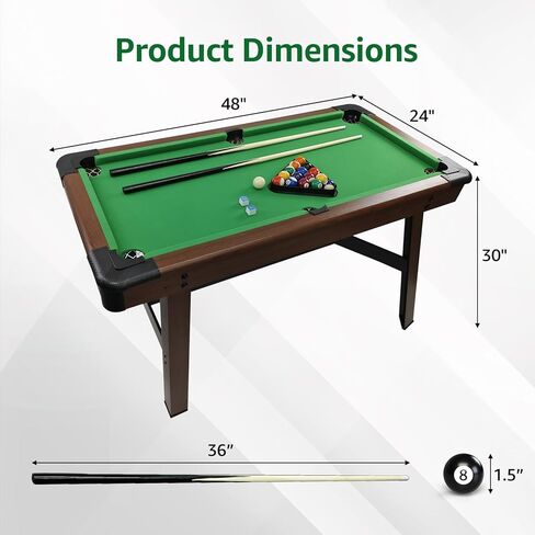 Billiard Tables, 48 Inch Wooden Mini Pool Table with 16 Balls, 2 Cue Sticks, 2 Chalks and Brush, Snooker Table Mini Pool Table for Kids, Family, Party in Kuwait