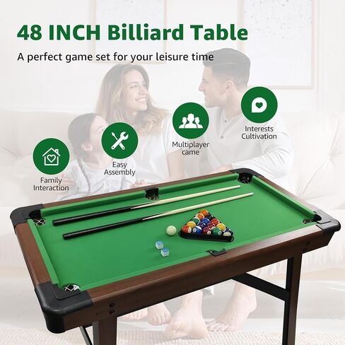 Billiard Tables, 48 Inch Wooden Mini Pool Table with 16 Balls, 2 Cue Sticks, 2 Chalks and Brush, Snooker Table Mini Pool Table for Kids, Family, Party in Kuwait