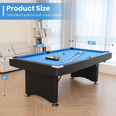 طاولة بلياردو مقاس 84 بوصة، طاولات بلياردو بطول 7 أقدام مع ملحقات، و2 عصا جديلة، وكرات بلياردو، ورف، وفرشاة لباد، وطباشير لأقبية غرفة الألعاب العائلية in Kuwait