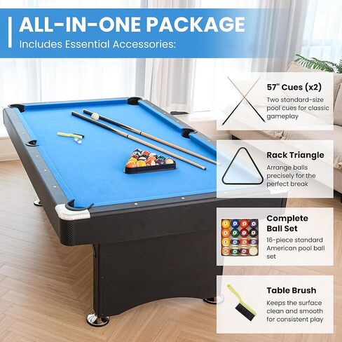 طاولة بلياردو مقاس 84 بوصة، طاولات بلياردو بطول 7 أقدام مع ملحقات، و2 عصا جديلة، وكرات بلياردو، ورف، وفرشاة لباد، وطباشير لأقبية غرفة الألعاب العائلية in Kuwait