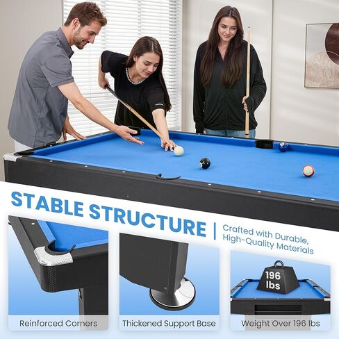 طاولة بلياردو مقاس 84 بوصة، طاولات بلياردو بطول 7 أقدام مع ملحقات، و2 عصا جديلة، وكرات بلياردو، ورف، وفرشاة لباد، وطباشير لأقبية غرفة الألعاب العائلية in Kuwait