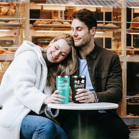 Qtencas Mr. Right Mrs. Always Right Travel Tumbler Set, Wedding Engagement Gifts for Husband Wife Newlywed Couples Bride Groom Anniversary, 20oz Stainless Steel Insulated Tumbler, Black and Mint in Saudi Arabia