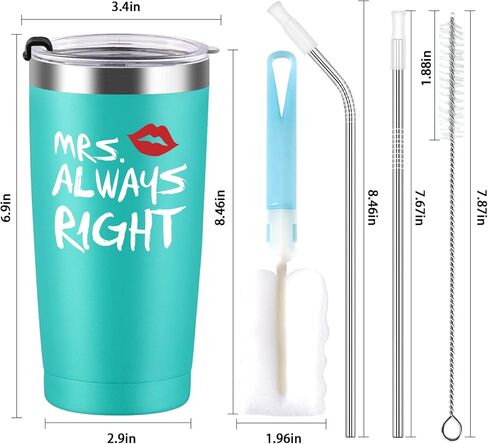 Qtencas Mr. Right Mrs. Always Right Travel Tumbler Set, Wedding Engagement Gifts for Husband Wife Newlywed Couples Bride Groom Anniversary, 20oz Stainless Steel Insulated Tumbler, Black and Mint in Saudi Arabia