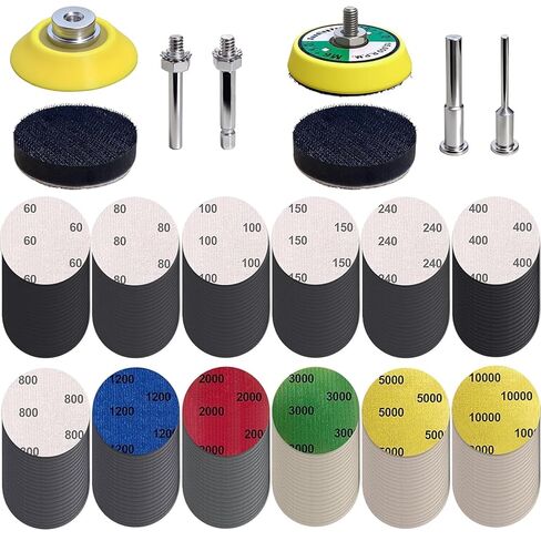 248Pcs 2 Inch Sanding Discs, Assorted 60 to 10000 Grit Silicon Carbide Hook & Loop Sandpaper with 1/4" 1/8" Shank Sanding Pads and Foam Buffering Pad for Wood Metal Car (2 inch 60-10000 Grit) in Saudi Arabia