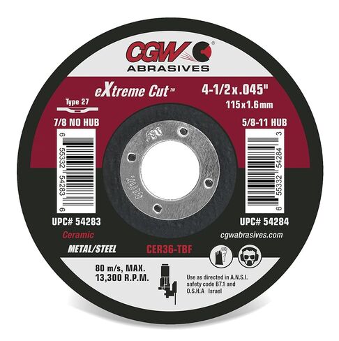 CGW Abrasives Extreme Cut Ceramic Cutting Wheels - 54287-6 X.045X7/8 T27 CER36-T-BF - (25 Pack) in Kuwait