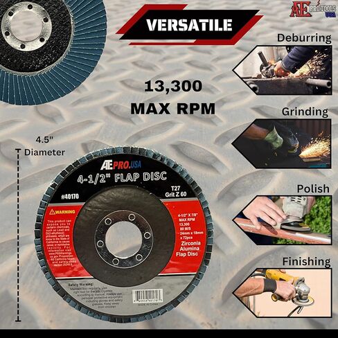 أكل برو. الولايات المتحدة الأمريكية - أقراص زركونيا فاخرة مقاس 4.5 بوصة × 7/8 بوصة، أقراص جلاخة زاوية 4-1/2 بوصة، درجة صناعية، قرص رفرف من النوع 27 للمطاحن، أقراص الصنفرة، اللمسة النهائية | عجلات الطحن (10 قطع) - 60 حبيبة in Kuwait