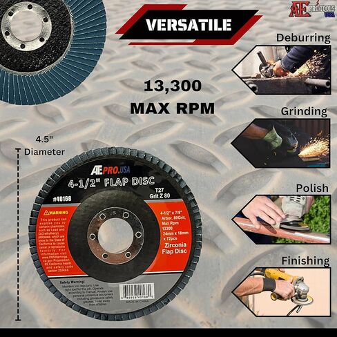 أكل برو. الولايات المتحدة الأمريكية - أقراص زركونيا فاخرة مقاس 4.5 بوصة × 7/8 بوصة، أقراص جلاخة زاوية 4-1/2 بوصة، درجة صناعية، قرص رفرف من النوع 27 للمطاحن، أقراص الصنفرة، اللمسة النهائية | عجلات الطحن (10 قطع) - 80 حبيبة in Kuwait