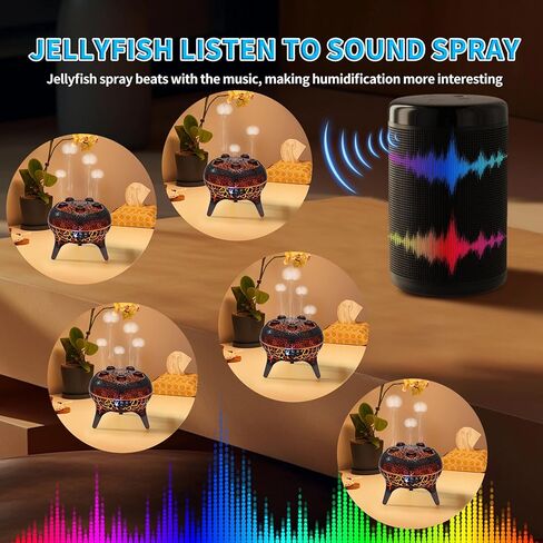 KCKJ Jellyfish Essential Oil Diffuser Sound-Activated Spray Dancing Jellyfish,250ml Aroma Air Diffuser, 3 Mist Modes & 7 Color Lights, Volcanic Lava Design for Home Bedroom(Black Crack) in Saudi Arabia