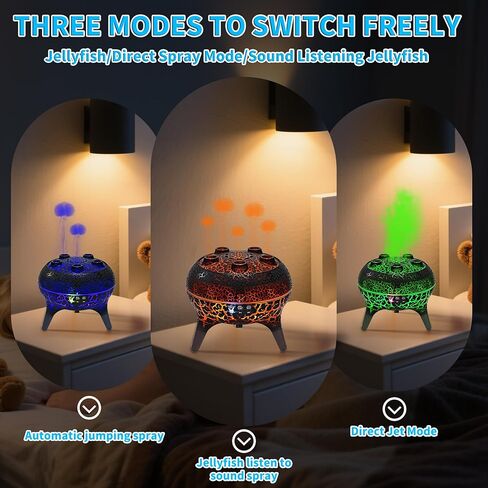 KCKJ Jellyfish Essential Oil Diffuser Sound-Activated Spray Dancing Jellyfish,250ml Aroma Air Diffuser, 3 Mist Modes & 7 Color Lights, Volcanic Lava Design for Home Bedroom(Black Crack) in Saudi Arabia