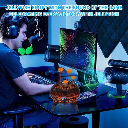KCKJ Jellyfish Essential Oil Diffuser Sound-Activated Spray Dancing Jellyfish,250ml Aroma Air Diffuser, 3 Mist Modes & 7 Color Lights, Volcanic Lava Design for Home Bedroom(Black Crack) in Saudi Arabia