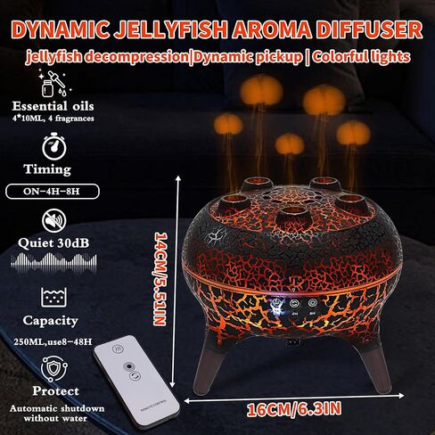 KCKJ Jellyfish Essential Oil Diffuser Sound-Activated Spray Dancing Jellyfish,250ml Aroma Air Diffuser, 3 Mist Modes & 7 Color Lights, Volcanic Lava Design for Home Bedroom(Black Crack) in Saudi Arabia