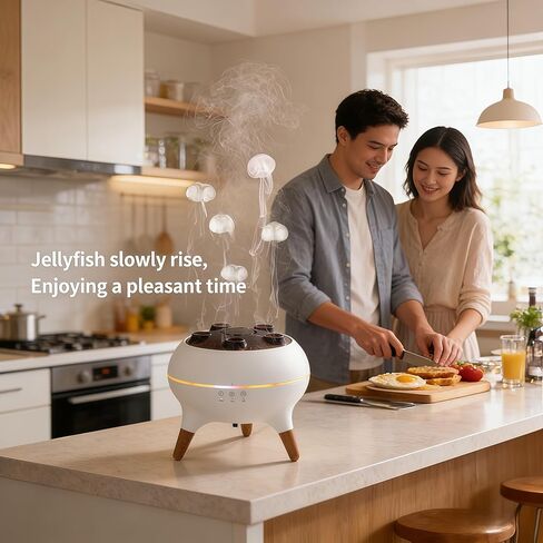 موزع روائح قنديل البحر الديناميكي، مرطب رذاذ بارد سعة 250 مل مع 7 أضواء متغيرة الألوان، تأثير حلقة الدخان، جهاز تحكم عن بعد وإعداد مؤقت 4/8 ساعات للمنزل وغرفة النوم والمكتب واليوجا، وإيقاف التشغيل التلقائي in Kuwait