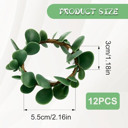 12 قطعة من حلقات مناديل أوراق الأوكالبتوس، حلقات مناديل بوهو، حامل مناديل المزرعة الخضراء لتزيين طاولة الطعام وحفلات الزفاف والكريسماس in Kuwait