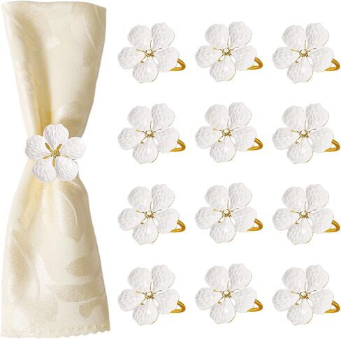 White Flower Napkin Rings Set of 12, Metal Napkin Holder Rings Table Decorations for Wedding,Fall,Daily Party,Picnics,Banquet,Luncheons,Birthday,Christmas,Valentine's,Thanksgiving in Kuwait