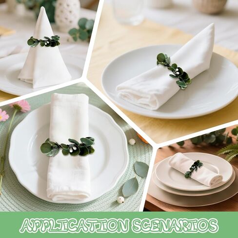 12 قطعة من حلقات مناديل أوراق الأوكالبتوس، حلقات مناديل بوهو، حامل مناديل المزرعة الخضراء لتزيين طاولة الطعام وحفلات الزفاف والكريسماس in Kuwait