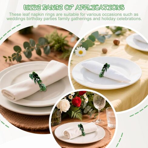 12 قطعة من حلقات مناديل أوراق الأوكالبتوس، حلقات مناديل بوهو، حامل مناديل المزرعة الخضراء لتزيين طاولة الطعام وحفلات الزفاف والكريسماس in Kuwait