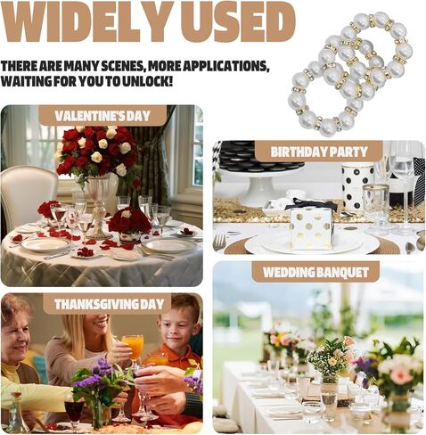 120PCS Gold Pearl Napkin Rings, Rhinestone Beaded Elastic Napkin Ring Holders for Cloth Napkins, Elegant Wedding Reception Table Decor for Bridal Shower, Thanksgiving, Christmas Dinner Parties in Kuwait