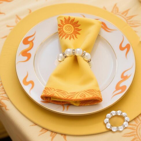 120PCS Gold Pearl Napkin Rings, Rhinestone Beaded Elastic Napkin Ring Holders for Cloth Napkins, Elegant Wedding Reception Table Decor for Bridal Shower, Thanksgiving, Christmas Dinner Parties in Kuwait