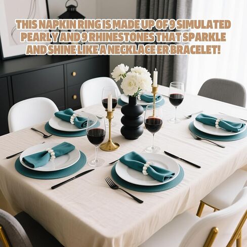 120PCS Gold Pearl Napkin Rings, Rhinestone Beaded Elastic Napkin Ring Holders for Cloth Napkins, Elegant Wedding Reception Table Decor for Bridal Shower, Thanksgiving, Christmas Dinner Parties in Kuwait