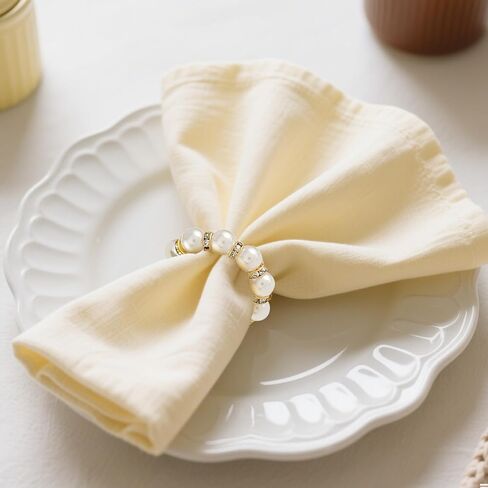 120PCS Gold Pearl Napkin Rings, Rhinestone Beaded Elastic Napkin Ring Holders for Cloth Napkins, Elegant Wedding Reception Table Decor for Bridal Shower, Thanksgiving, Christmas Dinner Parties in Kuwait