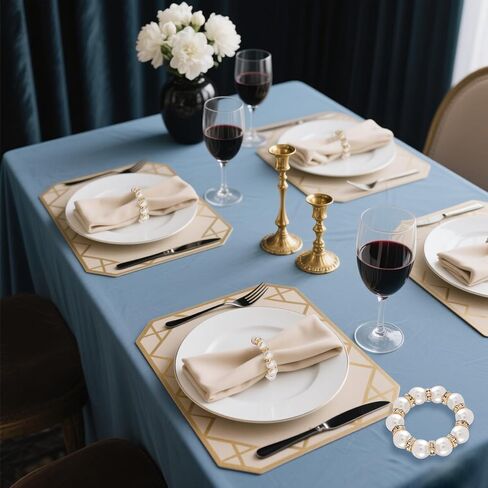 120PCS Gold Pearl Napkin Rings, Rhinestone Beaded Elastic Napkin Ring Holders for Cloth Napkins, Elegant Wedding Reception Table Decor for Bridal Shower, Thanksgiving, Christmas Dinner Parties in Kuwait