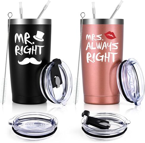 Qtencas Mr. Right Mrs. Always Right Travel Tumbler Set, Wedding Engagement Gifts for Husband Wife Newlywed Couples Bride Groom Anniversary, 20oz Stainless Steel Insulated Tumbler, Black and Mint in Saudi Arabia