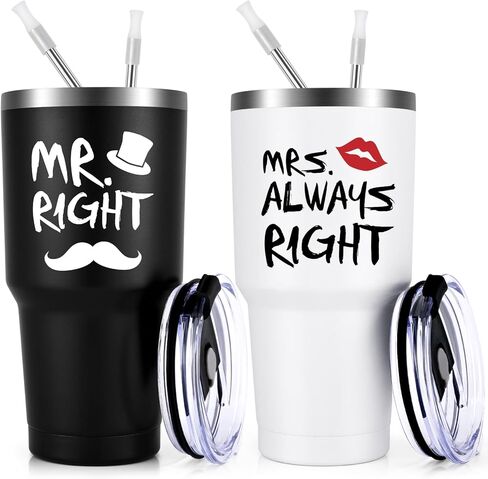 Qtencas Mr. Right Mrs. Always Right Travel Tumbler Set, Wedding Engagement Gifts for Husband Wife Newlywed Couples Bride Groom Anniversary, 20oz Stainless Steel Insulated Tumbler, Black and Mint in Saudi Arabia
