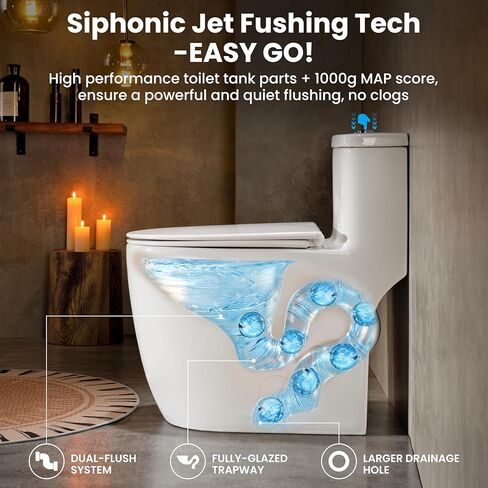 مرحاض Casta Diva قطعة واحدة ممدود مع مقعد كرسي مريح بارتفاع 17.5 بوصة ADA، مراحيض حديثة مدمجة للحمام، تدفق مزدوج عالي الكفاءة 1.0/1.28 GPF & MAP 1000 جرام، 12 بوصة خشنة، أبيض in Kuwait