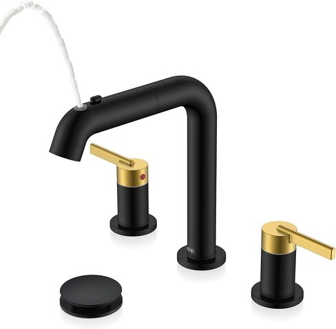 KENES Widespread Bathroom Faucet with Sprayer, Brushed Nickel Bathroom Sink Faucet with Pull Down Sprayer, 8 Inch 3 Hole Pull Out Bathroom Faucet with Pop Up Drain & Supply Lines LJ-9058A in Saudi Arabia