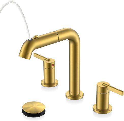 KENES Widespread Bathroom Faucet with Sprayer, Brushed Nickel Bathroom Sink Faucet with Pull Down Sprayer, 8 Inch 3 Hole Pull Out Bathroom Faucet with Pop Up Drain & Supply Lines LJ-9058A in Saudi Arabia