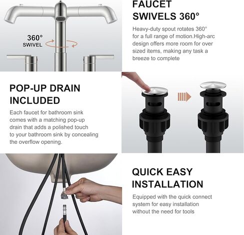 KENES Widespread Bathroom Faucet with Sprayer, Brushed Nickel Bathroom Sink Faucet with Pull Down Sprayer, 8 Inch 3 Hole Pull Out Bathroom Faucet with Pop Up Drain & Supply Lines LJ-9058A in Saudi Arabia