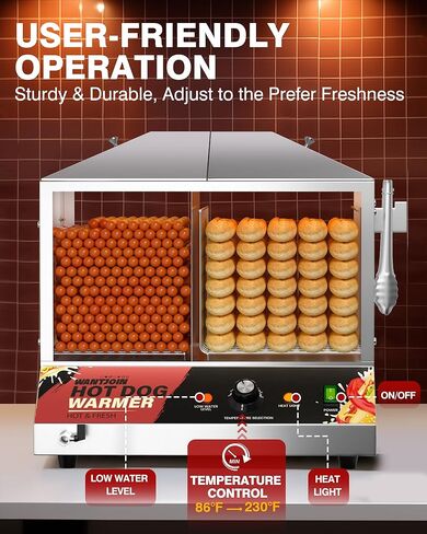 WantJoin Commercial Hot Dog Steamer - 38QT/36L Electric Hot Dog Steamer and Bun Warmer, Stainless Steel Hot Dog Cabinet with Tempered Glass 200-275 Sausages & 40-45 Buns in Saudi Arabia