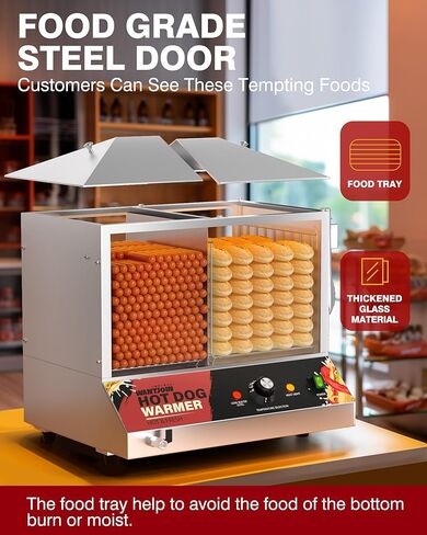 WantJoin Commercial Hot Dog Steamer - 38QT/36L Electric Hot Dog Steamer and Bun Warmer, Stainless Steel Hot Dog Cabinet with Tempered Glass 200-275 Sausages & 40-45 Buns in Saudi Arabia