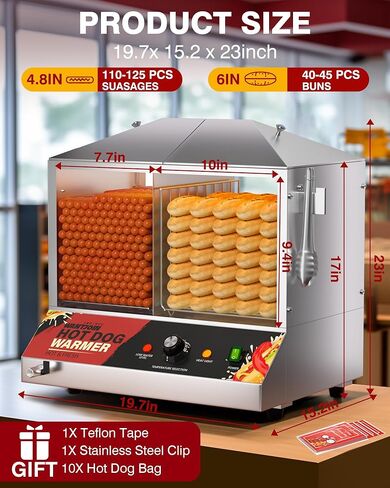 WantJoin Commercial Hot Dog Steamer - 38QT/36L Electric Hot Dog Steamer and Bun Warmer, Stainless Steel Hot Dog Cabinet with Tempered Glass 200-275 Sausages & 40-45 Buns in Saudi Arabia