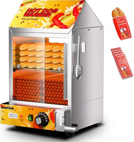 WantJoin Commercial Hot Dog Steamer - 38QT/36L Electric Hot Dog Steamer and Bun Warmer, Stainless Steel Hot Dog Cabinet with Tempered Glass 200-275 Sausages & 40-45 Buns in Saudi Arabia