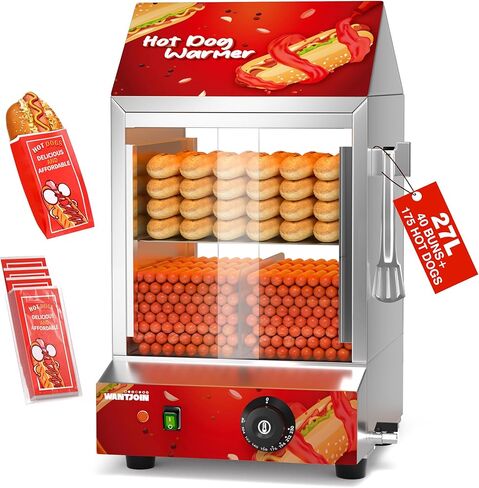 WantJoin Commercial Hot Dog Steamer - 38QT/36L Electric Hot Dog Steamer and Bun Warmer, Stainless Steel Hot Dog Cabinet with Tempered Glass 200-275 Sausages & 40-45 Buns in Saudi Arabia