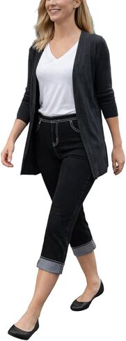 iCantoo/Sun Moda Knit Denim Slim Leg Cuffed Capri Made in USA in Saudi Arabia