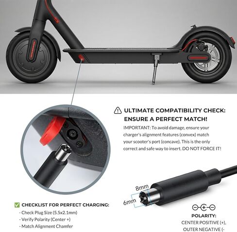 42V 2A Electric Scooter Charger Compatible with Volpam SP06 SP03 GS, Segway Ninebot MAX G30 G2 ES2 ES4 E22 F40 F30 D40 D28 F2 E2 Pro, 36V Lithium Battery Power Supply Adapter, 8.0mm RCA (1-Pin) Plug in Kuwait