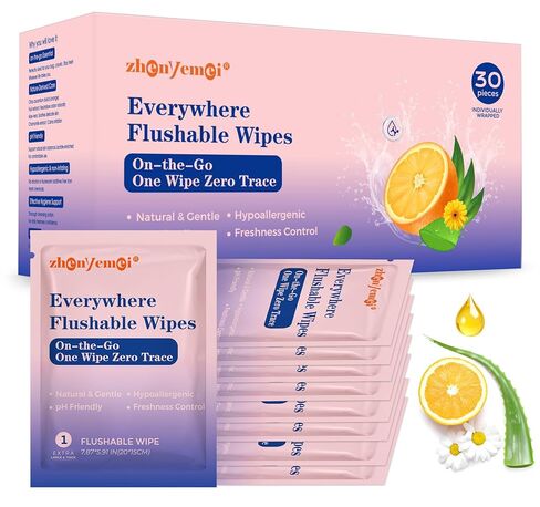 Thickened Flushable Wipes 60 Counts - ON-THE-GO Individually Wrapped for Women Men I Wet Wipes for Butt Travel Toilet Bathroom Thicker & Big for Adult Oranea Dulca & Aloe - Septic Sewer Safe in Kuwait