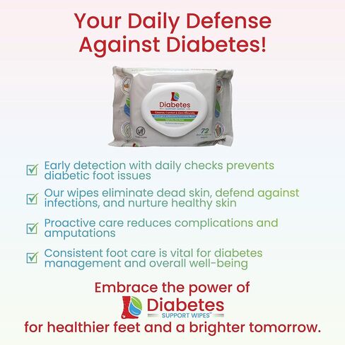 Diabetes Support Wipes® - All-Natural pH-Specific Foot & Body Wipes for Diabetics, Soothes Dry, Itchy & Irritated Skin, Relieves Neuropathy Pain, Supports Healing, Helps Prevent Complications - 72ct in Saudi Arabia