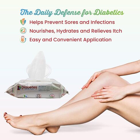 Diabetes Support Wipes® - All-Natural pH-Specific Foot & Body Wipes for Diabetics, Soothes Dry, Itchy & Irritated Skin, Relieves Neuropathy Pain, Supports Healing, Helps Prevent Complications - 72ct in Saudi Arabia
