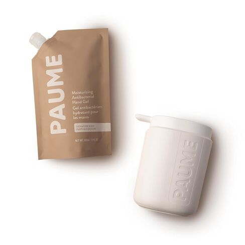 PAUME Sanitizer At Home Duo, Refillable Pump and 17 oz Antibacterial Gel Refill, Plant-Based Hydration & Essential Oils, Stylish & Modern Dispenser for Kitchen, Nursery, or Bathroom in Kuwait